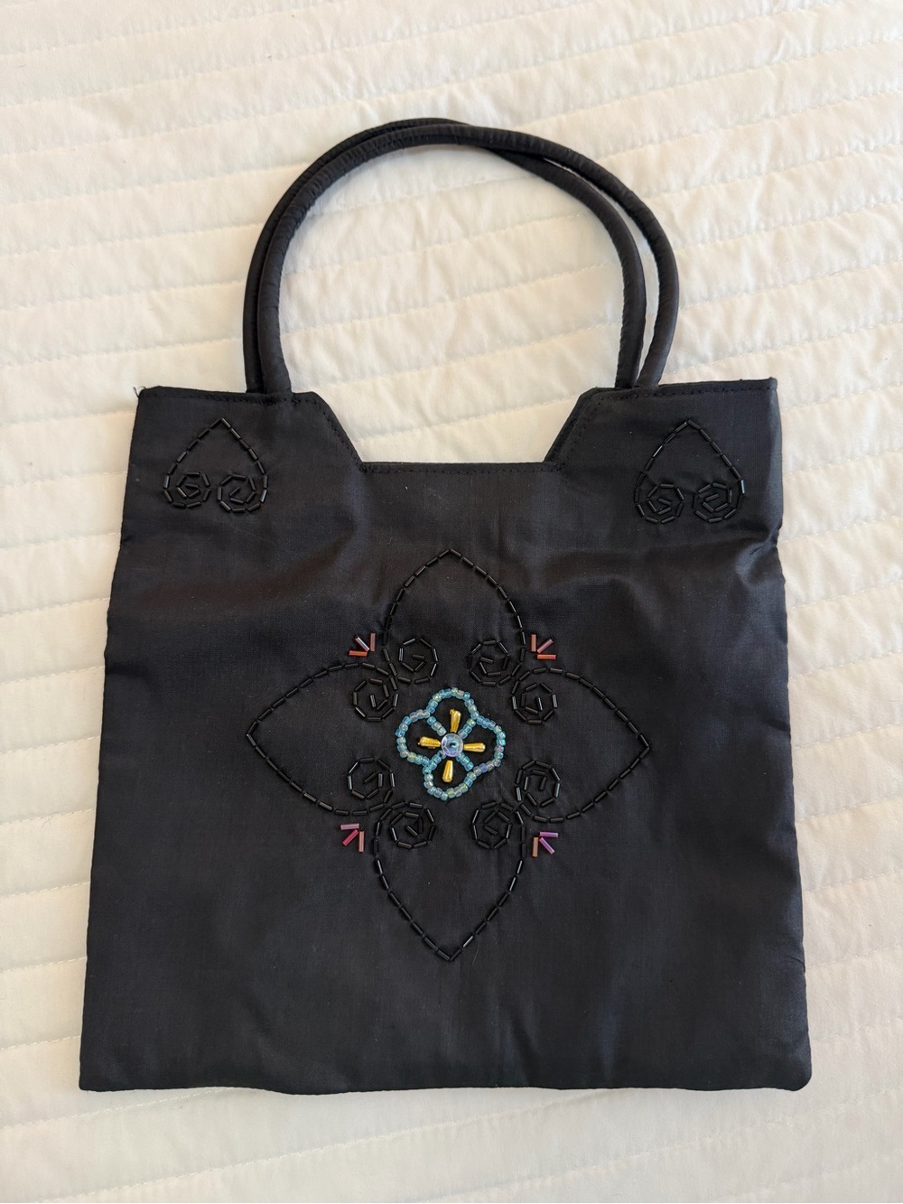 Black Embroidered Tote Bag - Elegant Women's Handbag